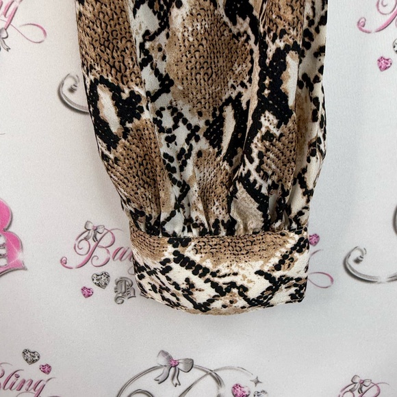 Wild Honey long sleeve cropped tie up ribbon shirt Snakeskin Tie-Front Blouse - Picture 7 of 15